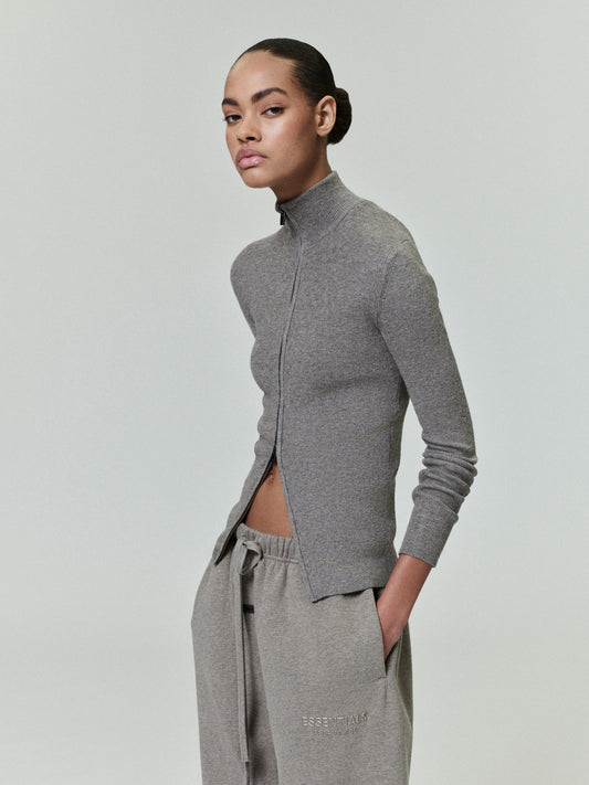 Womens Soft Rib Knit Zip-Up Jacket