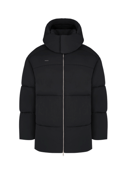 Womens Flower-Warmth Recycled Nylon Long Puffer—black