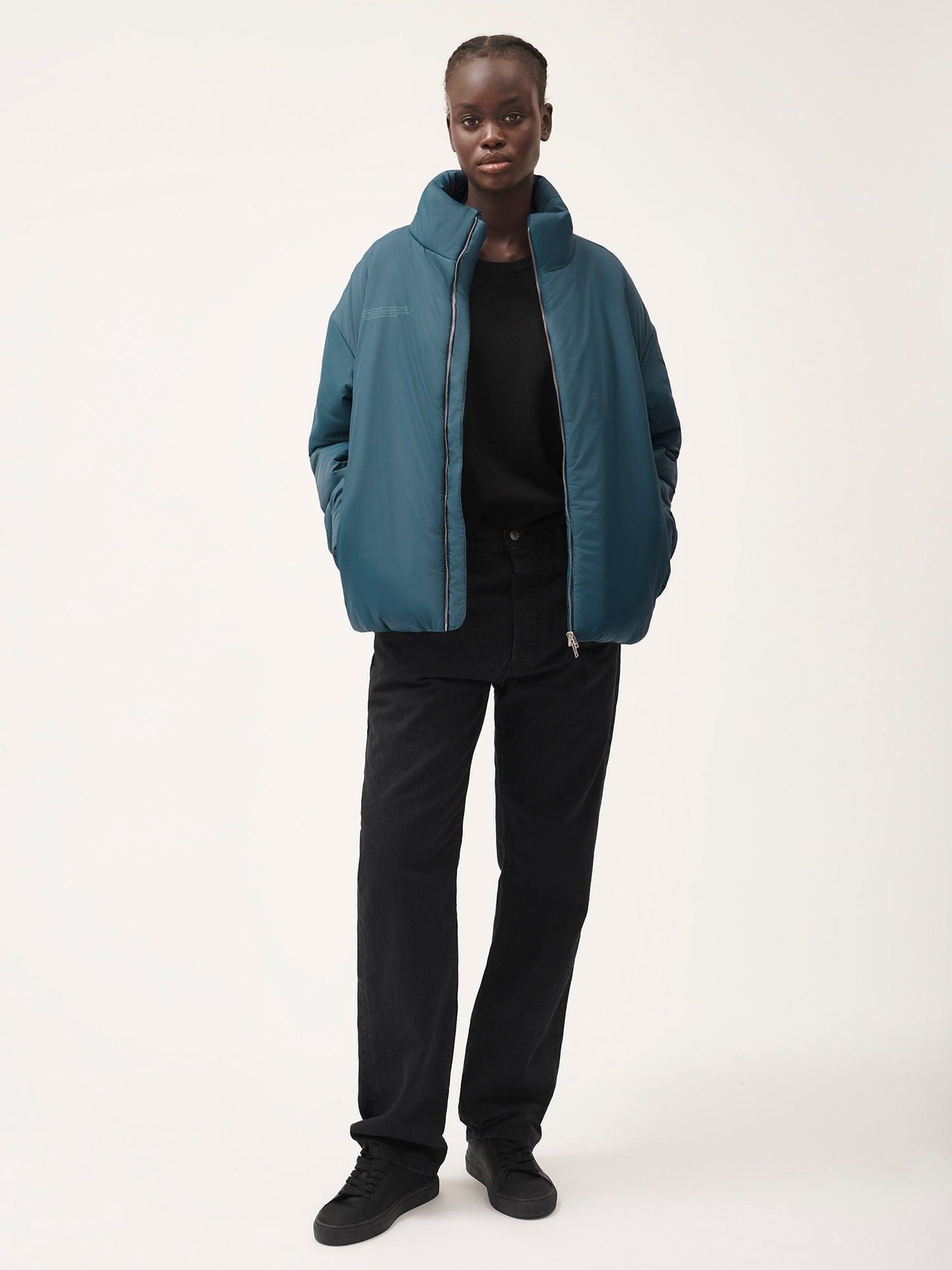 Womens Flower-Warmth Puffer Jacket—Storm Blue