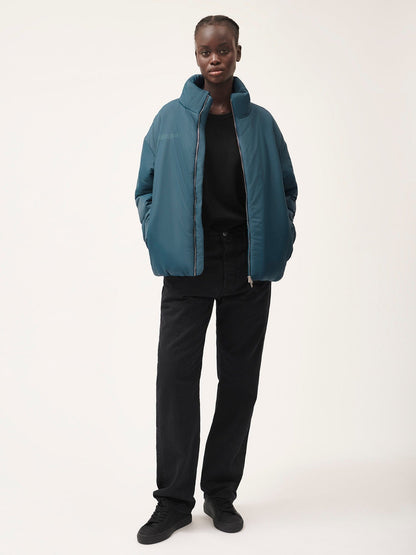 Womens Flower-Warmth Puffer Jacket—Storm Blue