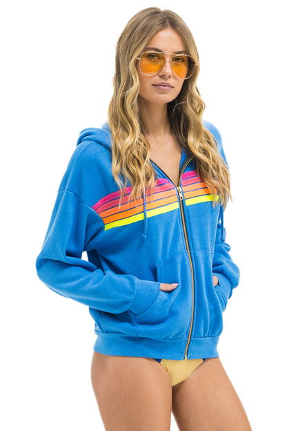 5 STRIPE RELAXED ZIP HOODIE - COBALT // NEON