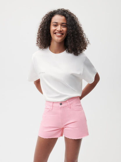 Women Denim High Rise Cropped Shorts—sakura pink