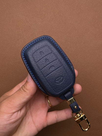 Leather Key Case for Toyota Fortuner, Innova V, Hilux G (2017-2022) 3-Button Smart Key - TOC3OTO