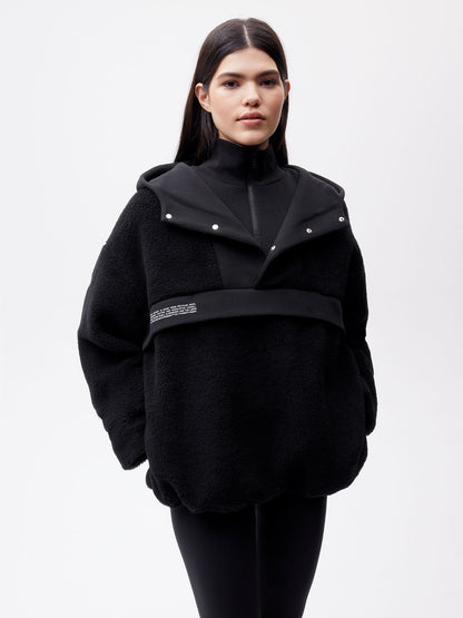 Womens Recycled Wool Fleece Half Zip Jacket—black