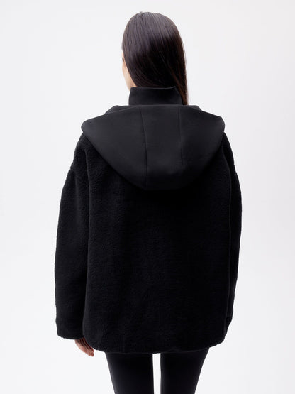 Womens Recycled Wool Fleece Half Zip Jacket—black