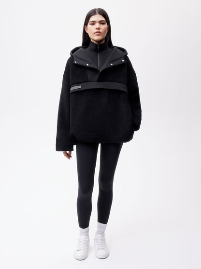 Womens Recycled Wool Fleece Half Zip Jacket—black