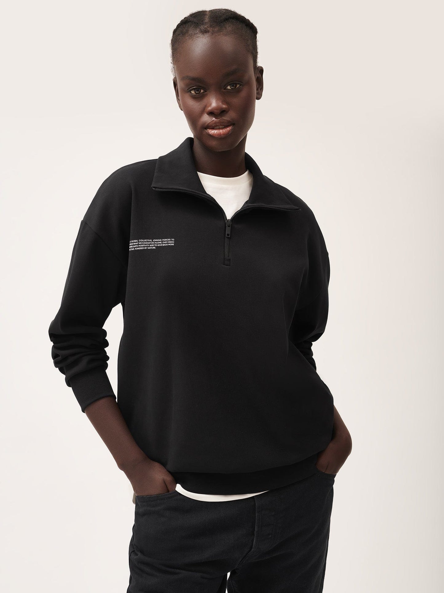 Womens Double Jersey Half Zip Sweatshirt—black