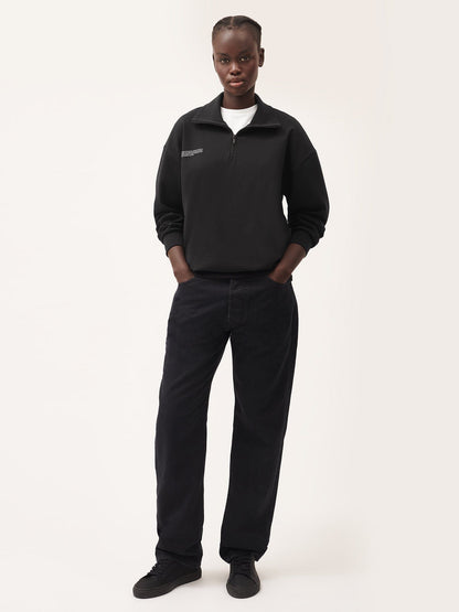 Womens Double Jersey Half Zip Sweatshirt—black