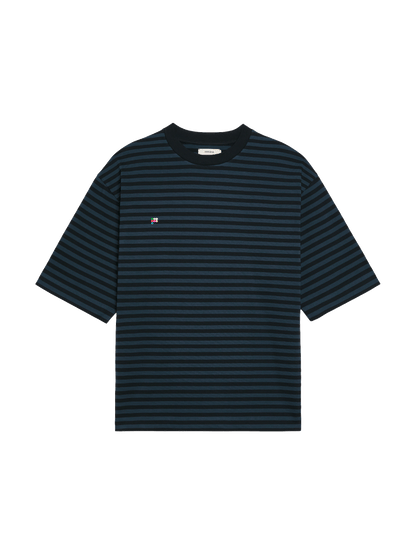 Womens Recycled Cotton Stripe Boxy T-shirt—black