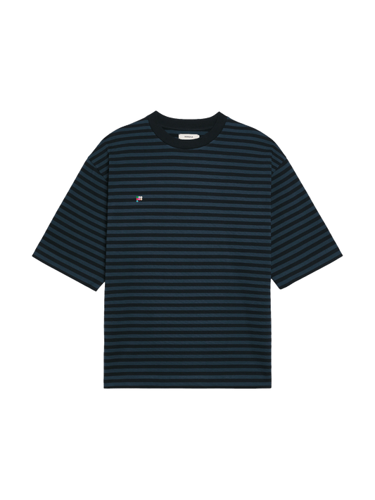 Womens Recycled Cotton Stripe Boxy T-shirt—black