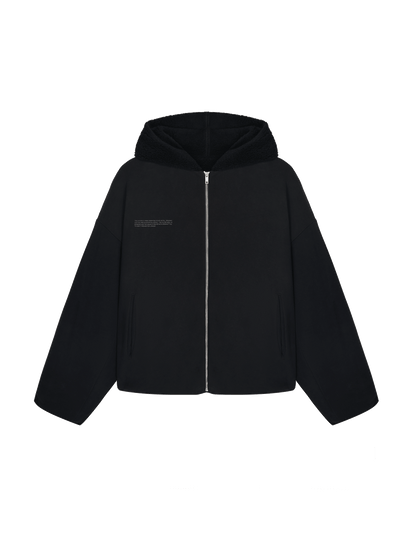 Womens Recycled Wool Fleece Reversible Bomber Jacket—black
