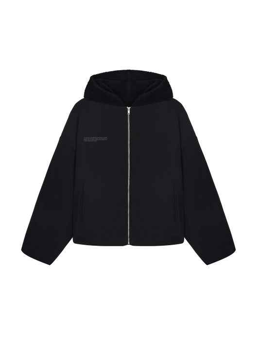 Womens Recycled Wool Fleece Reversible Bomber Jacket—black