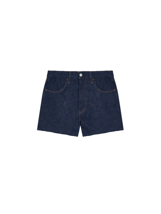 Women Denim High Rise Cropped Shorts—rinse wash