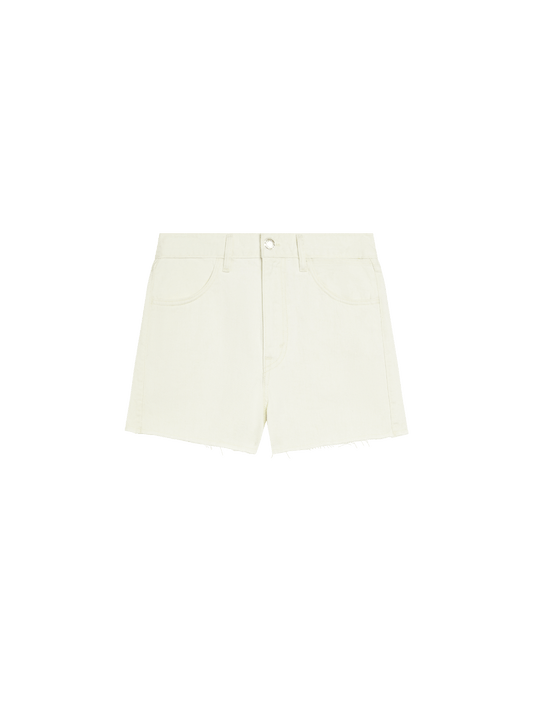 Women Denim High Rise Cropped Shorts—ecru ivory