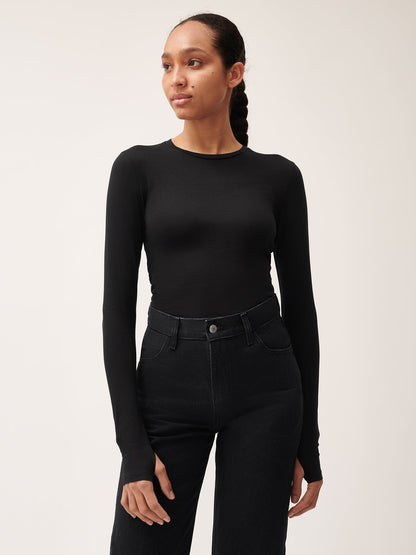 Womens 365 Cotton-Stretch Long-Sleeved Top—black