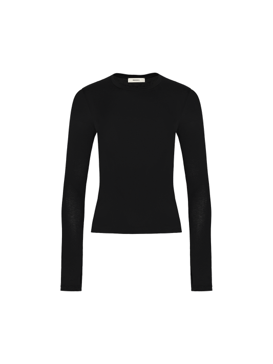 Womens 365 Cotton-Stretch Long-Sleeved Top—black