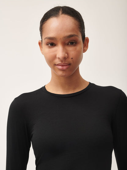 Womens 365 Cotton-Stretch Long-Sleeved Top—black