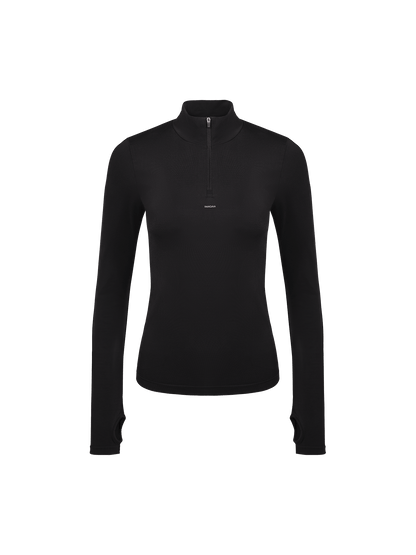 Women's Plant-Stretch Zipped Long Sleeve Top—black
