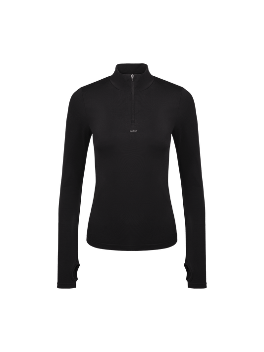 Women's Plant-Stretch Zipped Long Sleeve Top—black