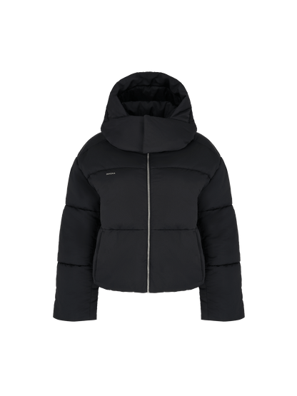 Women’s Flower-Warmth Recycled Nylon Cropped Puffer—black