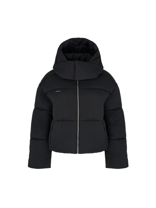 Women’s Flower-Warmth Recycled Nylon Cropped Puffer—black