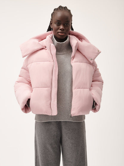 Women’s Flower-Warmth Recycled Nylon Cropped Puffer—magnolia pink