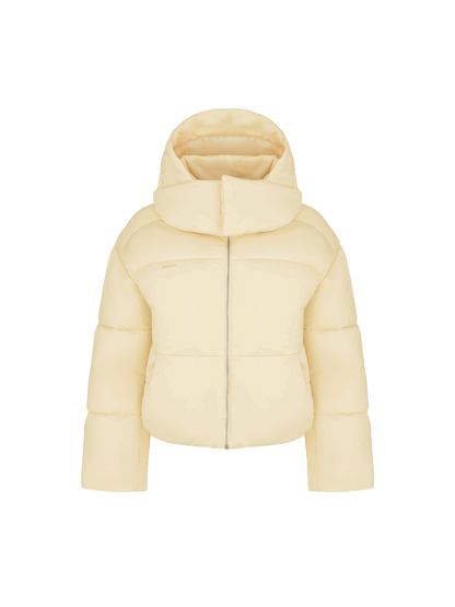 Women’s Flower-Warmth Recycled Nylon Cropped Puffer—rind yellow