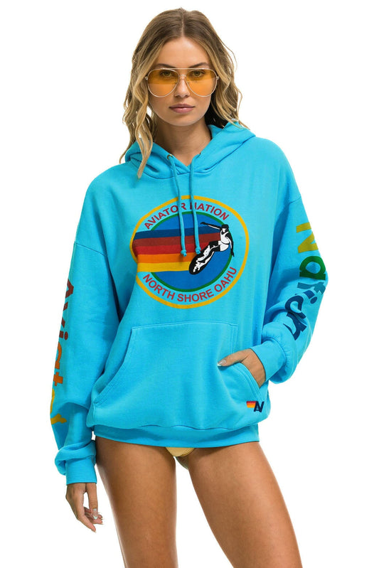 AVIATOR NATION NORTH SHORE RELAXED PULLOVER HOODIE - NEON BLUE